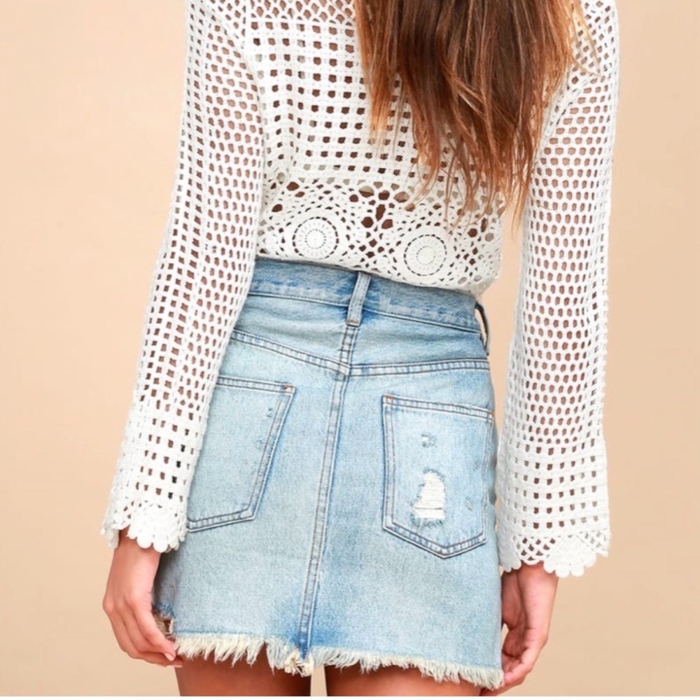 Free People Relaxed Destroyed Denim Mini Skirt - Picture 4 of 10